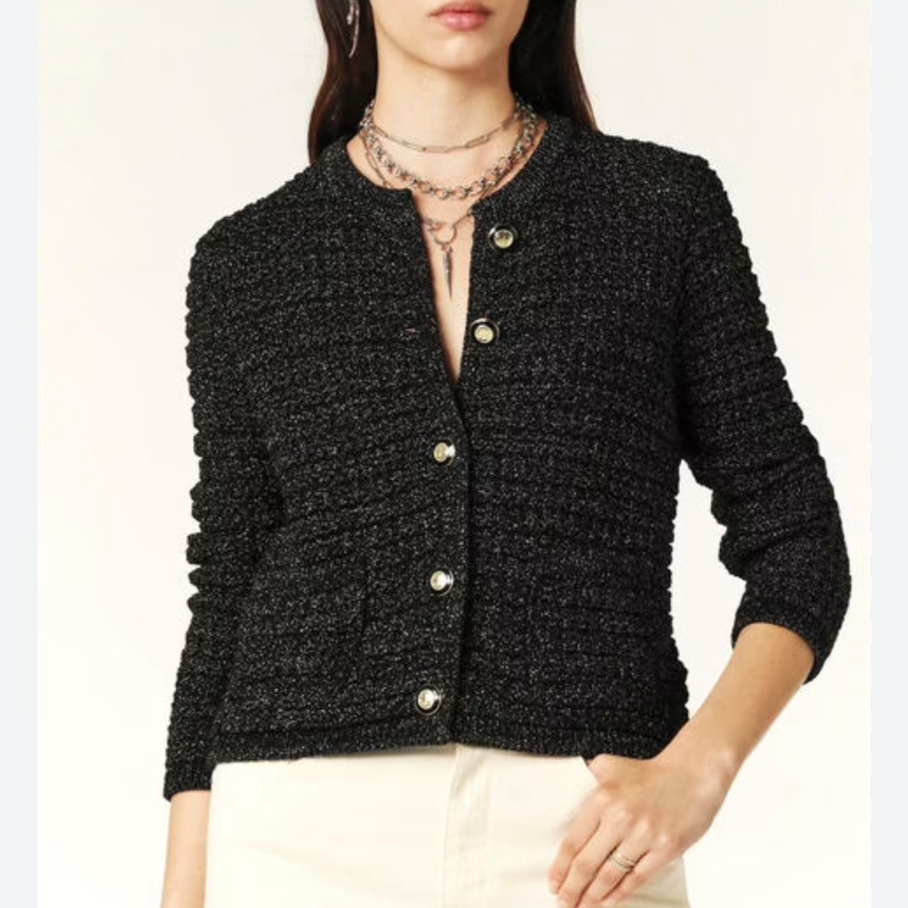 STUNNING BA&SH Gaston cardigan NWT sz3/L black/ silver price firm !